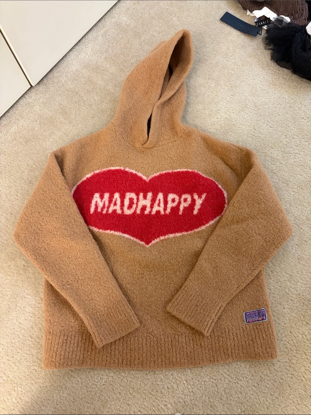 Madhappy Tan Hooded Sweater with Red Heart Logo